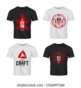 Modern craft beer drink vector logo sign for bar, pub, store, brewhouse or brewery on t-shirt mock up bundle. Premium quality bottle logotype illustration set. Brewing fest badge design collection.