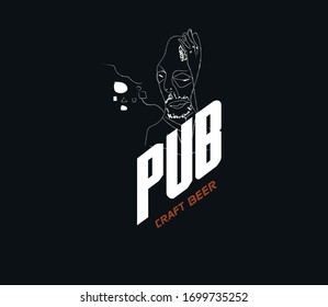 Modern craft beer drink vector logo sign for bar, pub or brewery, isolated on dark background. Premium quality  logotype tee print badge illustration. Brewing fest fashion t-shirt emblem design.