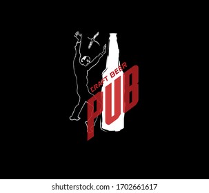 Modern craft beer drink vector logo sign for bar, pub or brewery, isolated on dark background. Premium quality  logotype tee print badge illustration. Brewing fest fashion t-shirt emblem design.