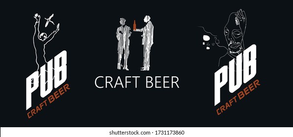 Modern craft beer drink vector logo sign for bar, pub or brewery, isolated on dark background. Premium quality logotype tee print badge illustration. Brewing fest fashion t-shirt emblem design.