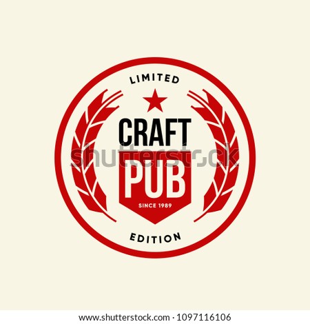 Modern craft beer drink vector logo sign for bar, pub, brewhouse or brewery isolated on light background. Premium quality logotype tee print illustration. Brewing fest fashion t-shirt badge design.