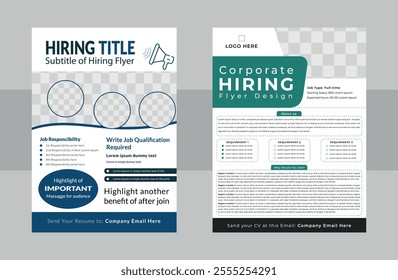 Modern Creative 2 Hiring Flyer Template Design set with dark blue and dark green Illustration Editable File.