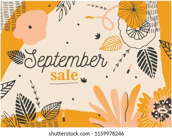 Modern and creative abstract autumn design template with hand drawn elements. Vector EPS 10.