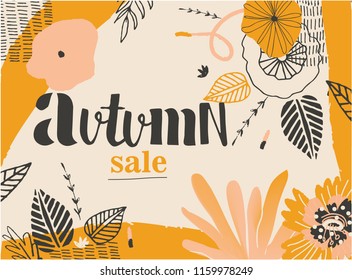 Modern and creative abstract autumn design template with hand drawn elements. Vector EPS 10.