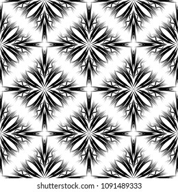 Modern creative abstract geometric seamless pattern. Black and white monochrome background. Radial shapes, stripes, lines, waves. Beautiful trendy ornaments. Isolated endless texture. Vector design