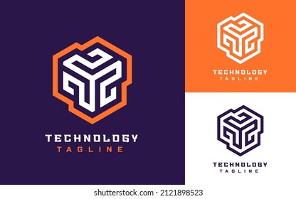 Logotipo geométrico de hexágono de resumen moderno y creativo para empresa de tecnología