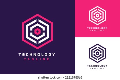 Logotipo geométrico de hexágono de resumen moderno y creativo para empresa de tecnología