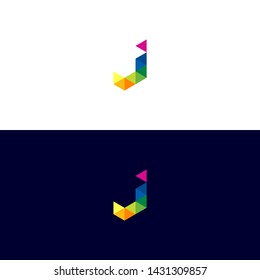 Modern Creative Abstract Letter J Triangle Logo Icon Symbol with Colorfull Colour on Light and Dark Background, Template Logo Inspiration