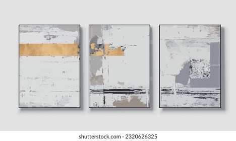 Arte mural abstracto creativo moderno. Rasgos de pincel dorado, vector, textura, textura