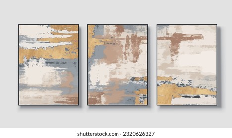 Modern creative abstract wall art work. Golden brush strokes, vector, texture, texture