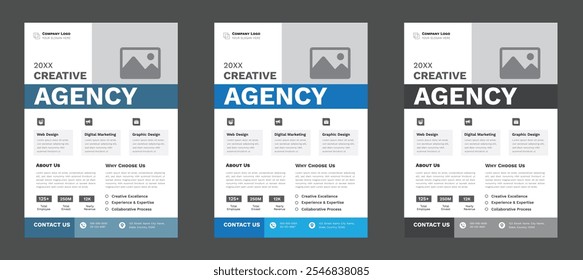 Modern Creative Agency Flyer Design 3 color set.