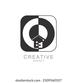 Modern Creative Agency O Logo Design with Monogram and House Icon

