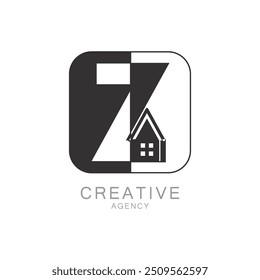 Modern Creative Agency Z Logo Design with Monogram and House Icon
