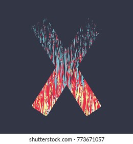 modern creative alphabet in red yellow cyan colors on a dark grey background, letter X