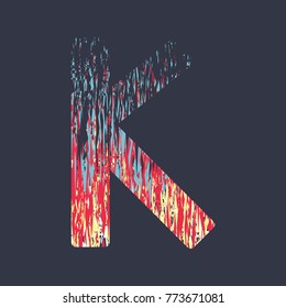modern creative alphabet in red yellow cyan colors on a dark grey background, letter K