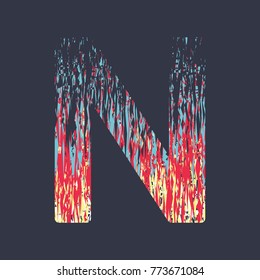 modern creative alphabet in red yellow cyan colors on a dark grey background, letter N