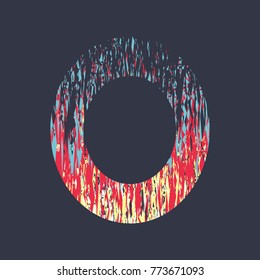 modern creative alphabet in red yellow cyan colors on a dark grey background, letter O