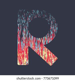 modern creative alphabet in red yellow cyan colors on a dark grey background, letter R