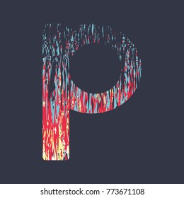 modern creative alphabet in red yellow cyan colors on a dark grey background, letter P