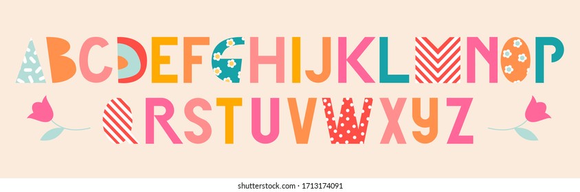 Modern creative alphabet. Set of trendy hand-drawn vector stylised letters for books, prints, wrapping paper and banner design. Bold upper case letter illustrated alphabet.