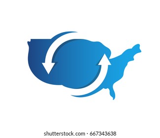 Modern Creative American Map Logo - American Blue Recycle Technology