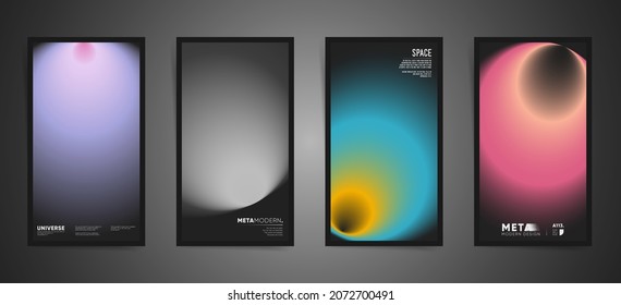 Modern creative artwork backgrounds template design for stories, vertical posters, social media posts and story banners. Blurry soft light gradients in futuristic space style. Vector aesthetic set.
