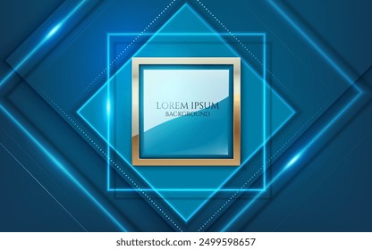 Premio moderno y creativo y fondo azul geométrico digital de lujo, líneas brillantes de Formas cuadradas y línea de metal dorado y elegante Plantilla de cubierta de Ilustración vectorial de vidrio.
