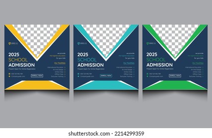 Modern creative back to school admission education promotion web banner social media post template. Digital business corporate online marketing school admission social media web banner post design.