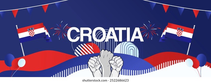 Modern creative banner for Croatia national day in flag colors. Wide poster for holiday celebration, independence day greeting card, web header, sports and music event background. Horizontal concept