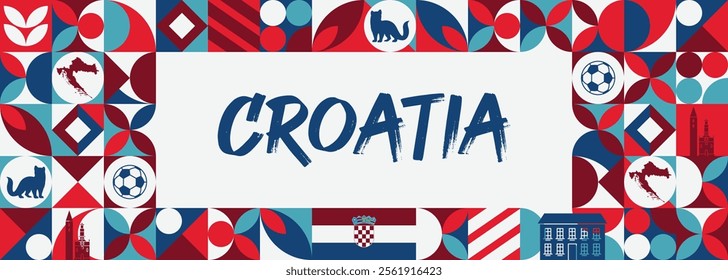 Modern creative banner for Croatia national day in flag colors. Wide poster for holiday celebration, independence day greeting card, web header