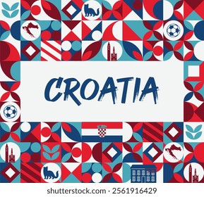Modern creative banner for Croatia national day in flag colors. Wide poster for holiday celebration, independence day greeting card, web header