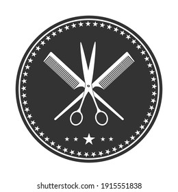 modern creative barber shop logo. scissors with comb in circle with stars