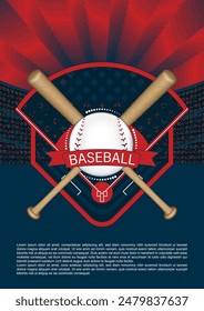 Diseño moderno y creativo del béisbol, diamante del béisbol, estadio, balón y bate, Ilustración vectorial