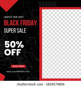 Modern creative black friday super sale business promotional social media banner post template, vector