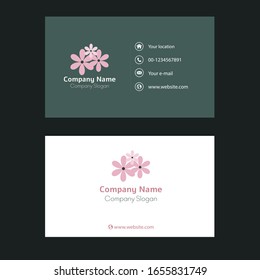 Diseño moderno y creativo de tarjetas de visita con logo floral y lugar para su propio texto.