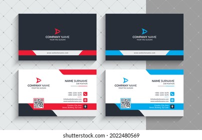 Modern Creative Business Card Design. This Name Card Comes In Two Different Color Versions (Red and Blue) - Corporate Identity Template.