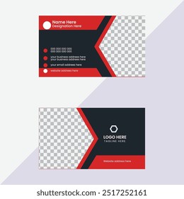 Modern and creative business card design Template Double side with professional Elegant or Vector illustration template. Red and black color.	