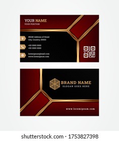 modern creative business card or name card,horizontal layout, simple, clean,  template vector design with gold, black and red gradient colors. hexagon and line pattern. Abstract geometric concept.