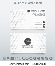 Modern Creative Business Card Template And Icon.Embossed Geometric White Background .