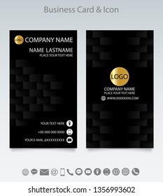 Modern creative business card template and icon.Embossed geometric black background .