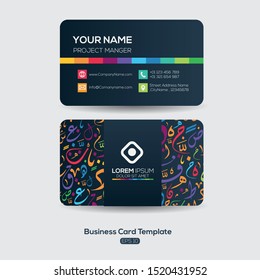 Modern Creative Business Card Template ,Contain Random Arabic calligraphy Letters Without specific meaning in English ,Vector illustration