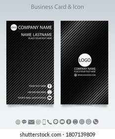 Modern creative business card template and icon. Carbon fiber background. Vector.