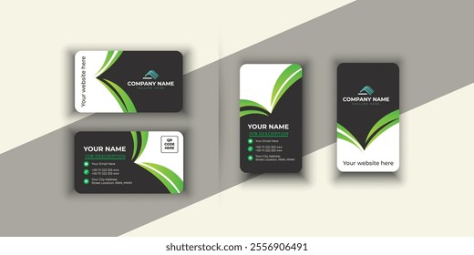 Modern and creative business card vector template, corporate double side business card, portrait and landscape business card pack