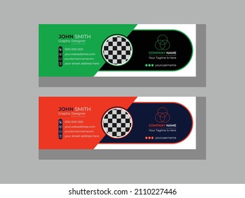 Modern and creative business email signature for corporate with two-color shape design, Orange and green color email signature, Email signature with an author photo place modern and minimal layout