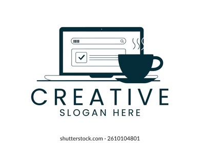 Modern creative business featuring a laptop and coffee cup. Ideal for websites and