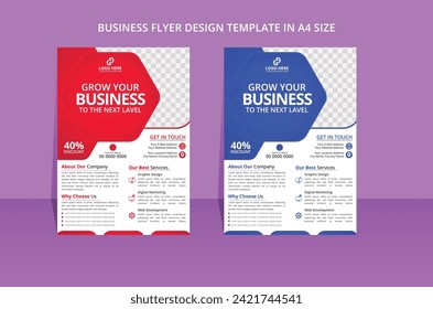 plantilla moderna de diseño de volante de negocios creativo con 2 colores de tendencia. Diseño de folletos y volante doble tamaño A4. ilustración vectorial diseño único color azul marino y rojo marca