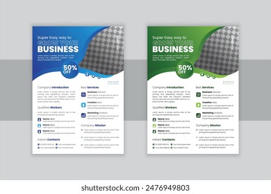 Plantilla de volante de negocios moderna y creativa. volante colorido para agencia. Plantilla de diseño de volante corporativo, Plantilla de diseño de panfleto, Plantilla de diseño de un localizador.
