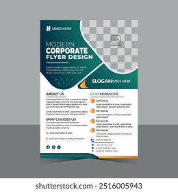 modern creative business flyer template  with geometric shape , dark blue and yellow color ,abstract vector illustration.