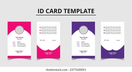 Modern and creative business id card | Pink and Violet colors | Corporate employee ID card, membership ID card, gym id card template |
