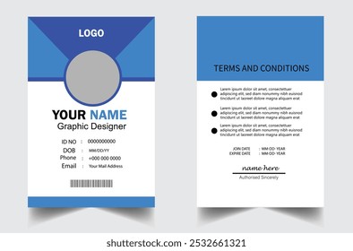 
Modern and creative business id card template. corporate id card design template for office employee, staff or others. Company employee business id card.